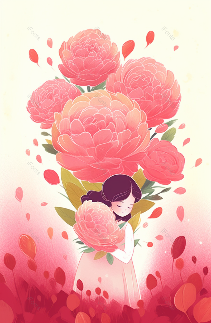 浪漫手捧牡丹花母亲背景,插画/手绘图,插画/手绘图库,插画/手绘图下载,插画/手绘